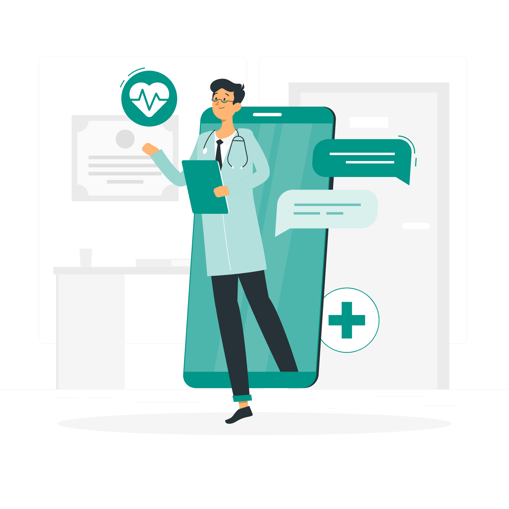 Illustration of a person engaging with a virtual doctor or health service